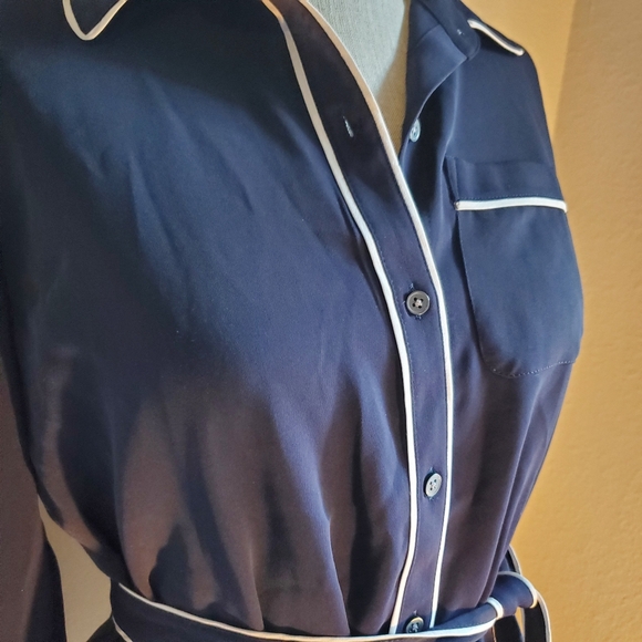 ANN TAYLOR Shirt Dress Women's XSP Navy Blue - Picture 4 of 9